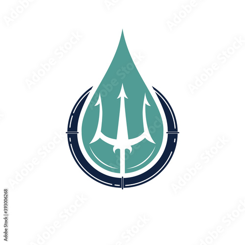 simple modern water drop with negative space trident spear vector icon