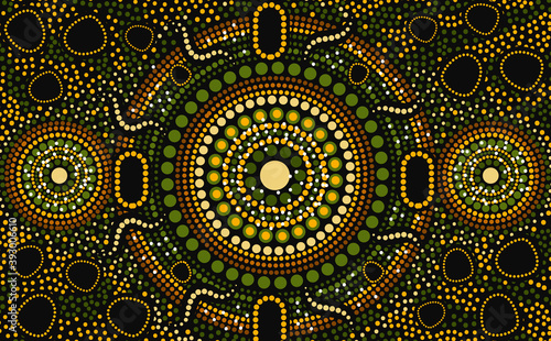 Dot art aboriginal green background