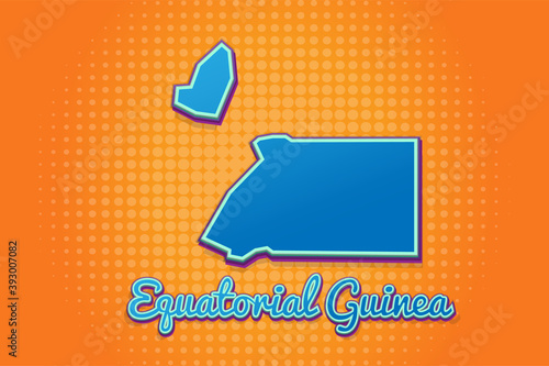 Retro map of equatorial Guinea with halftone background. Cartoon map icon in comic book and pop art style. Cartography business concept. Great for kids design,educational game,magnet or poster design.