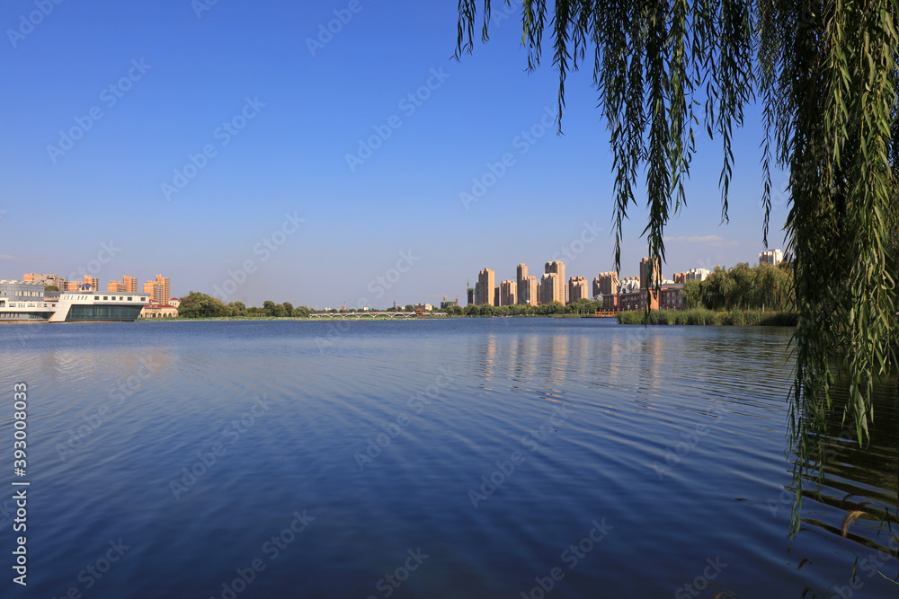 Obraz premium Waterfront City Architectural Scenery, Luannan County, Hebei Province, China