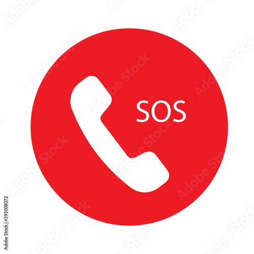 sos call icon phone, vector sos call help on phone sign 