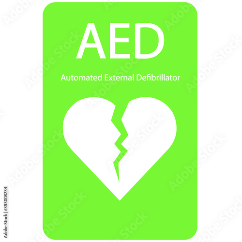AED,automated external defibrillator / aed sign with heart and electricity symbol flat vector icon	
