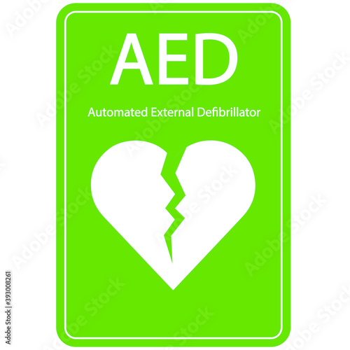 AED,automated external defibrillator / aed sign with heart and electricity symbol flat vector icon	

