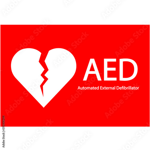 AED,automated external defibrillator / aed sign with heart and electricity symbol flat vector icon	
