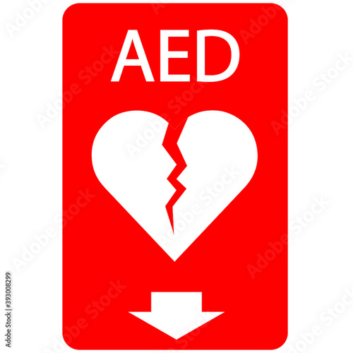 AED,automated external defibrillator / aed sign with heart and electricity symbol flat vector icon	
