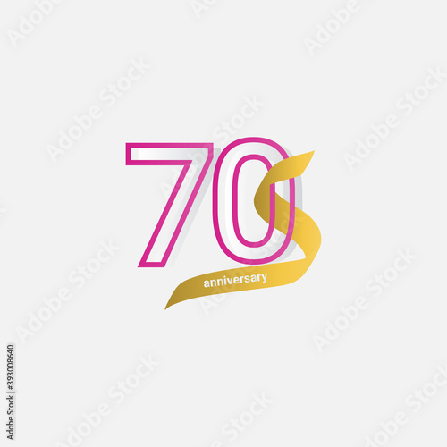 70 Years Anniversary Celebration Gold Ribbon Vector Template Design Illustration