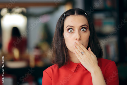 Socked Woman Covering Her Mouth  photo