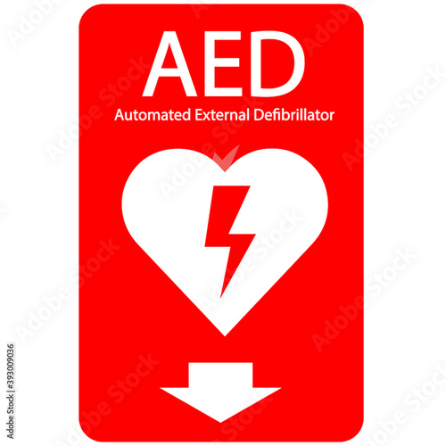 AED,automated external defibrillator / aed sign with heart and electricity symbol flat vector icon	
