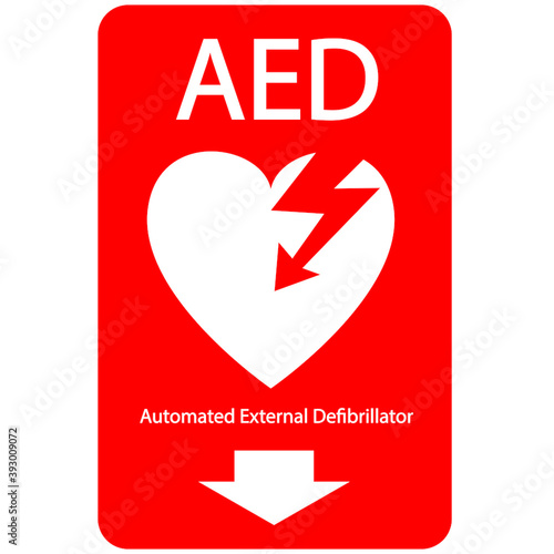 AED,automated external defibrillator / aed sign with heart and electricity symbol flat vector icon	
