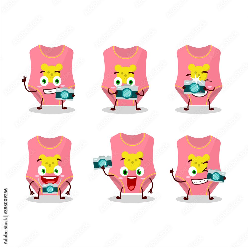 Photographer profession emoticon with baby swimsuit cartoon character Photographer profession emoticon with baby swimsuit cartoon character