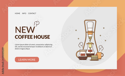 Website banner for the first page for a coffee shop or house. Vector illustration of alternative coffee brewing in a Chemex and Aeropress and Pour Over and Siphon