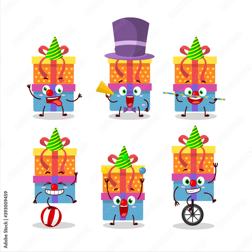 Cartoon character of double box gift with various circus shows Cartoon character of double box gift with various circus shows