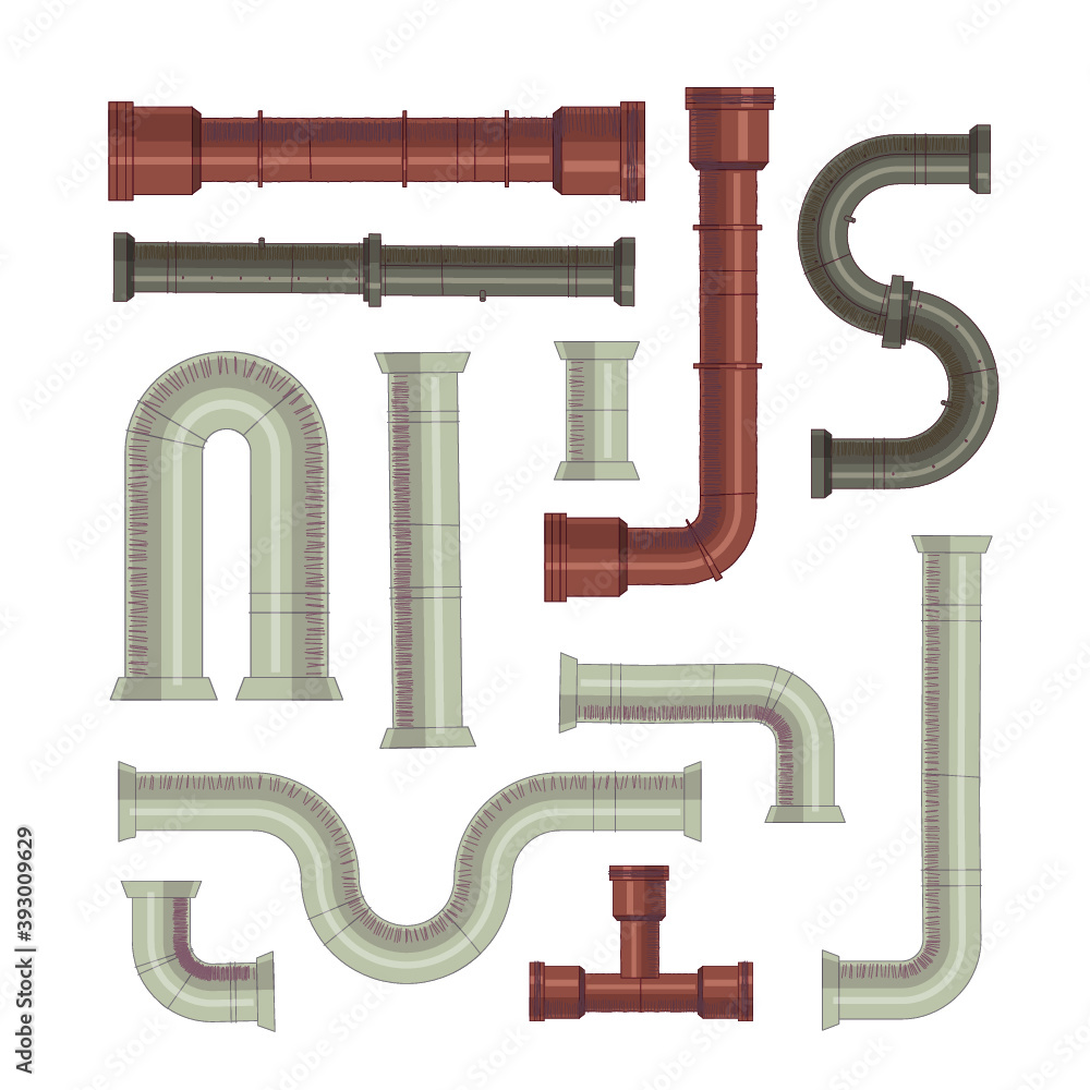 Set of pipes, white and rusted color, design for stickers, logo, web and mobile app. Isolated vector illustration. Set of pipes, white and rusted color, design for stickers, logo, web and mobile app. Isolated vector illustration.