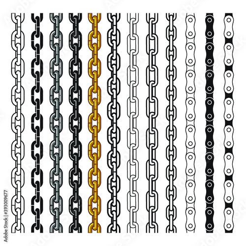 Set of different type chains. Isolated on white background vector graphics shapes. Design for stickers, logo, web and mobile app.