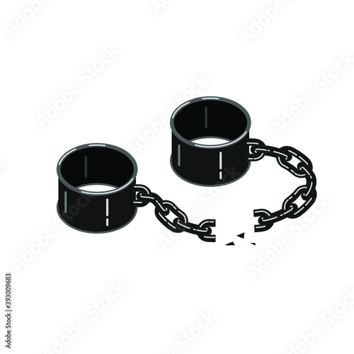 Shackles with broken chain, handcuffs, isolated vector illustration. Design for stickers, logo, web and mobile app.