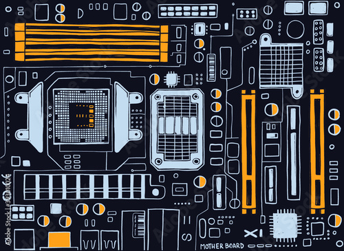 motherboard, isolated vector illustration pattern. 