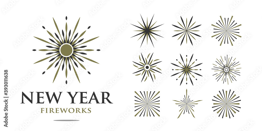 Collection of New Year's fireworks or firecrackers logo design