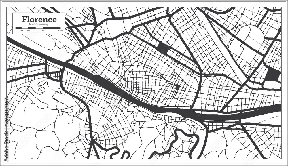Obraz premium Florence Italy City Map in Black and White Color in Retro Style. Outline Map.