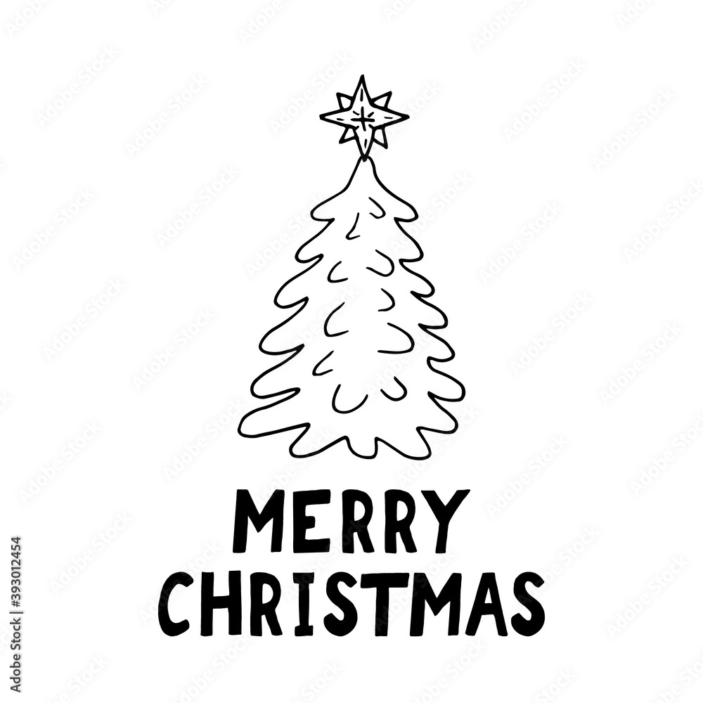 christmas tree with star and lettering. template card, poster, wish, invitation. sketch hand drawn doodle. vector scandinavian monochrome minimalism. christmas tree with star and lettering. template card, poster, wish, invitation. sketch hand drawn doodle. vector scandinavian monochrome minimalism.