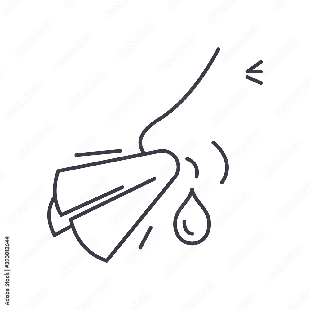 Runny nose icon, linear isolated illustration, thin line vector, web design sign, outline concept symbol with editable stroke on white background. Runny nose icon, linear isolated illustration, thin line vector, web design sign, outline concept symbol with editable stroke on white background.