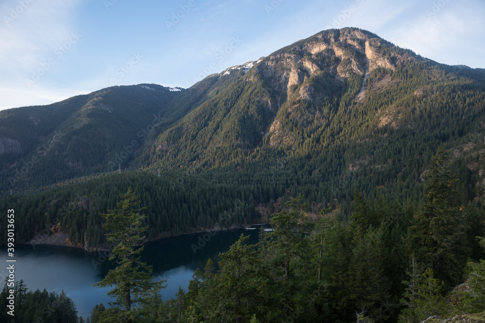 Beautiful landscape view of the sunset from Diablo Lake Overlook in North Cascades National Park (Washington). Beautiful landscape view of the sunset from Diablo Lake Overlook in North Cascades National Park (Washington).