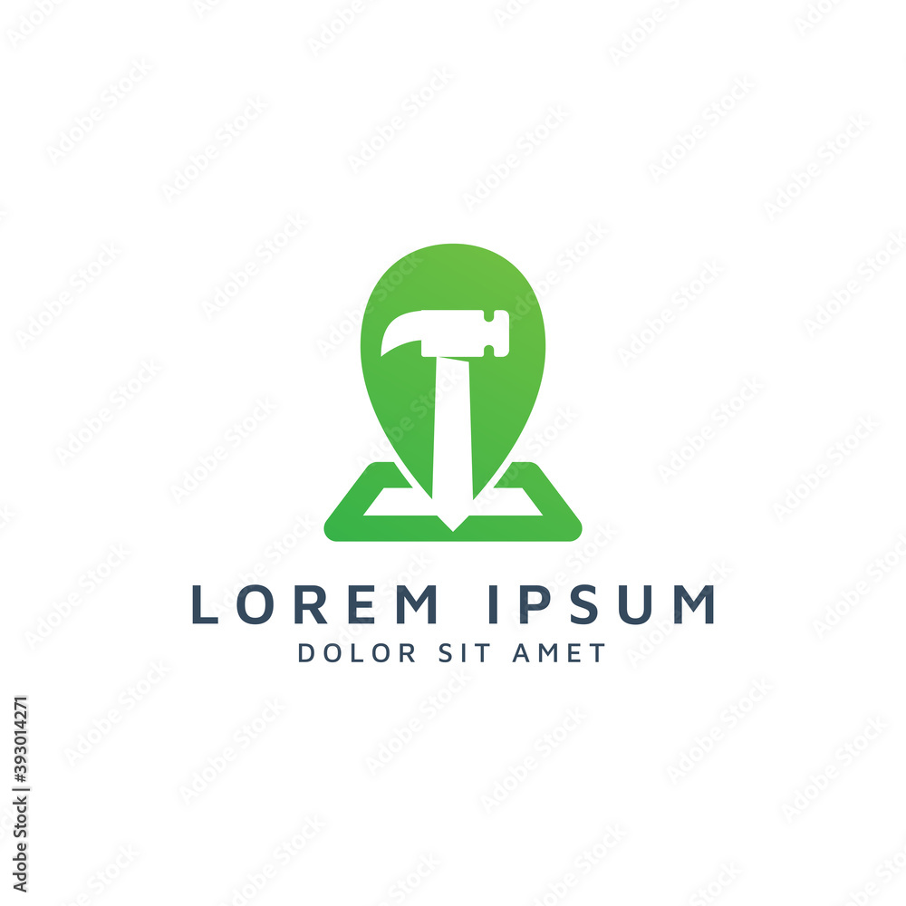 place and hammer negative space logo design place and hammer negative space logo design