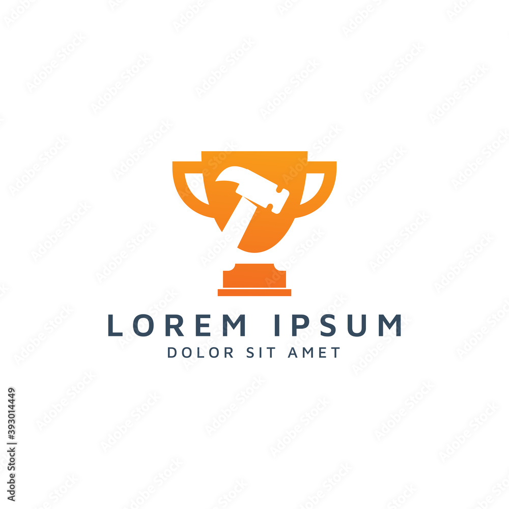 trophy and hammer negative space logo design trophy and hammer negative space logo design