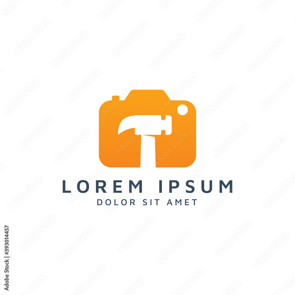 camera and hammer negative space logo design camera and hammer negative space logo design