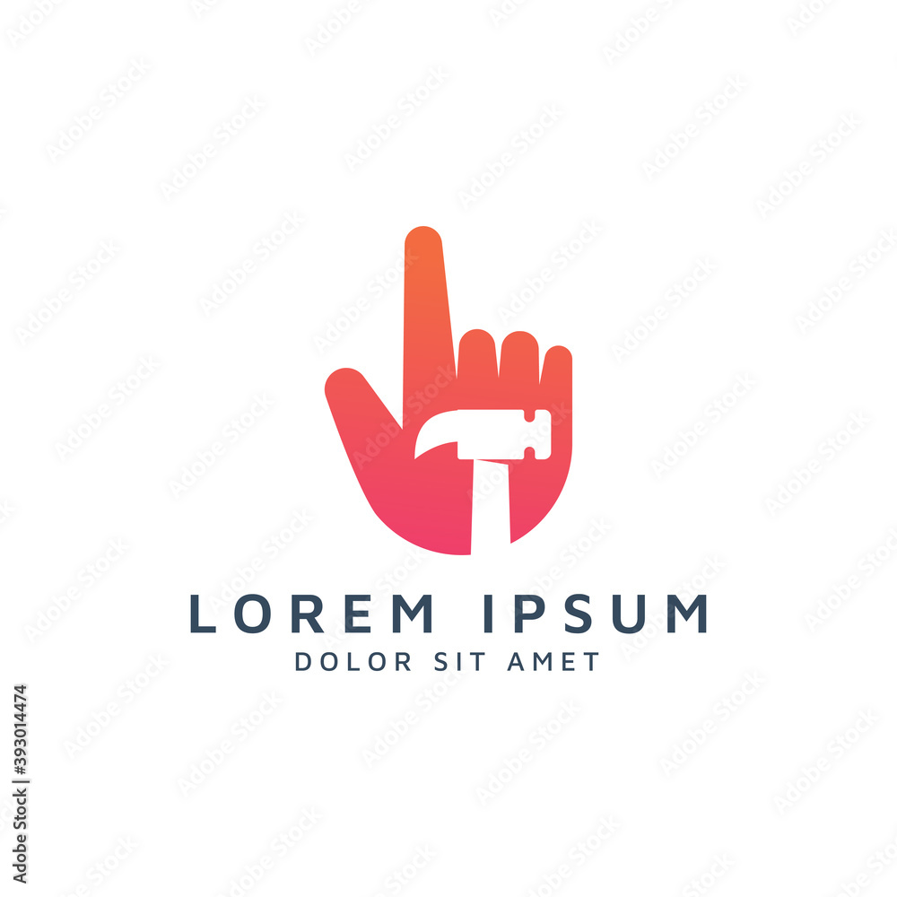 Obraz premium hand and hammer negative space logo design