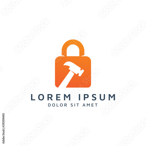 lock and hammer negative space logo design