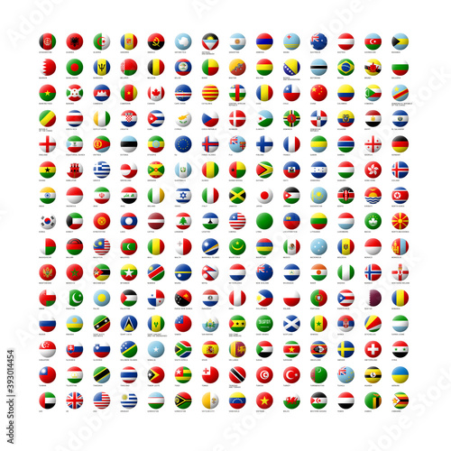 世界の国旗アイコンのセット 球体型
