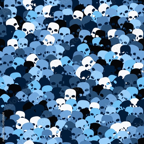 Camouflage with sky blue scull silhouettes seamless pattern background