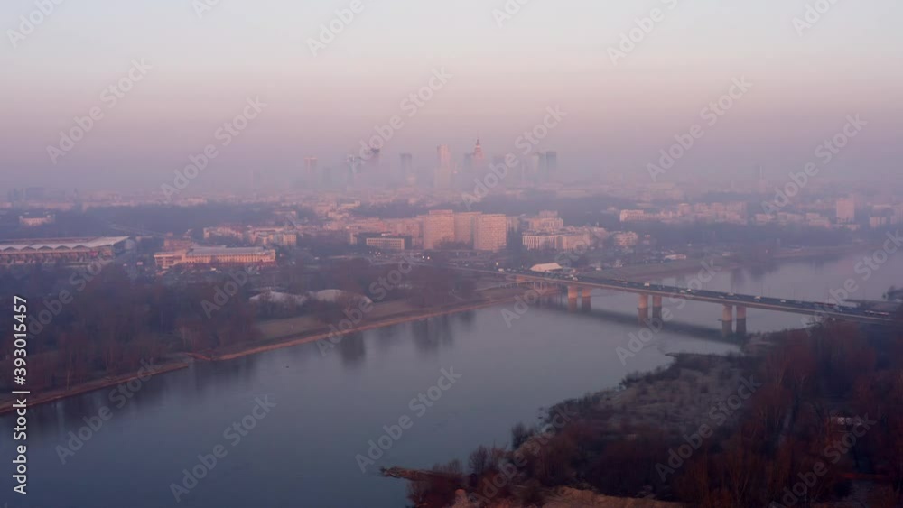 Purple sunrise over Warsaw with some smog obstructing visibility. Purple sunrise over Warsaw with some smog obstructing visibility.