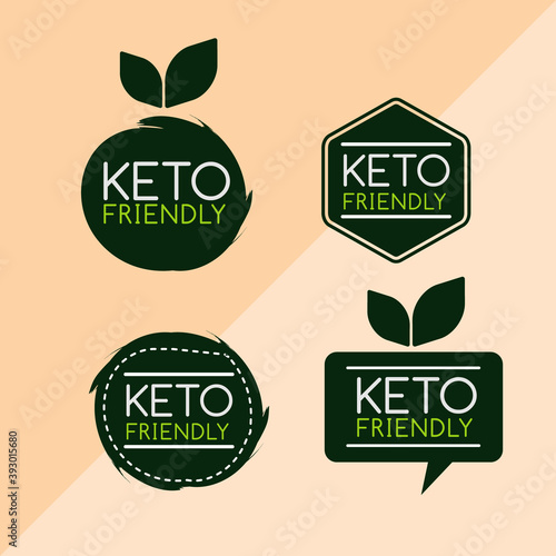 vintage ketogenic diet keto friendly food label vector icon set