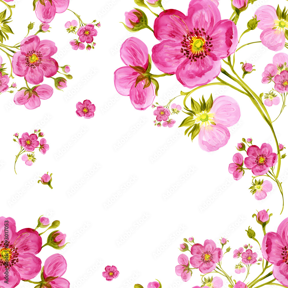 Seamless pattern watercolor gentle spring flowers with buds Seamless pattern watercolor gentle spring flowers with buds