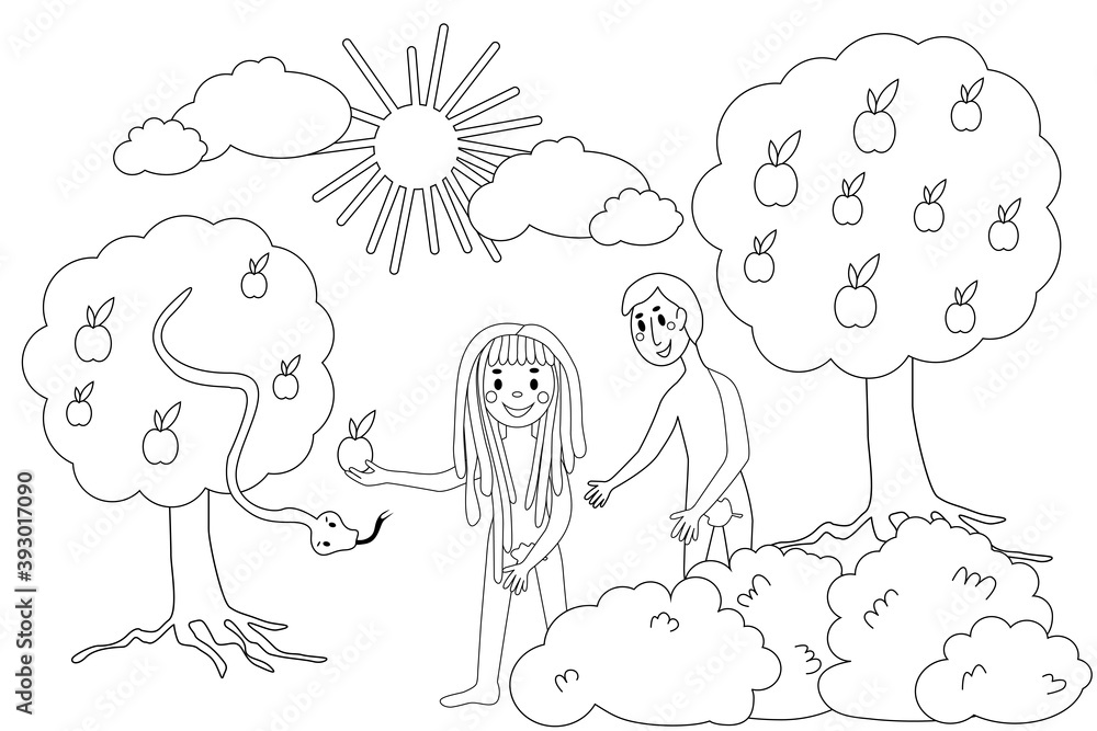 vector hand drawing illustration of biblical scene with adam and eve vector hand drawing illustration of biblical scene with adam and eve