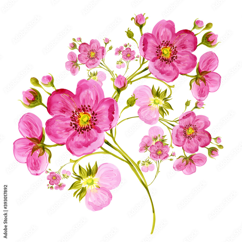 Obraz premium Watercolor delicate spring flowers with buds