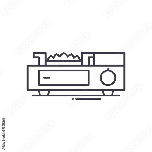Kitchen compact gas stove icon, linear isolated illustration, thin line vector, web design sign, outline concept symbol with editable stroke on white background.