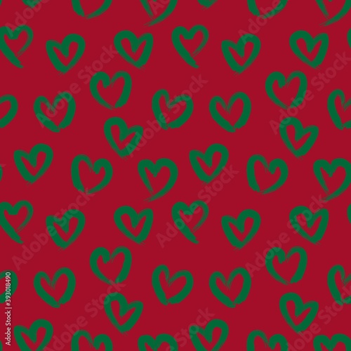 Red Heart shaped brush stroke seamless pattern background