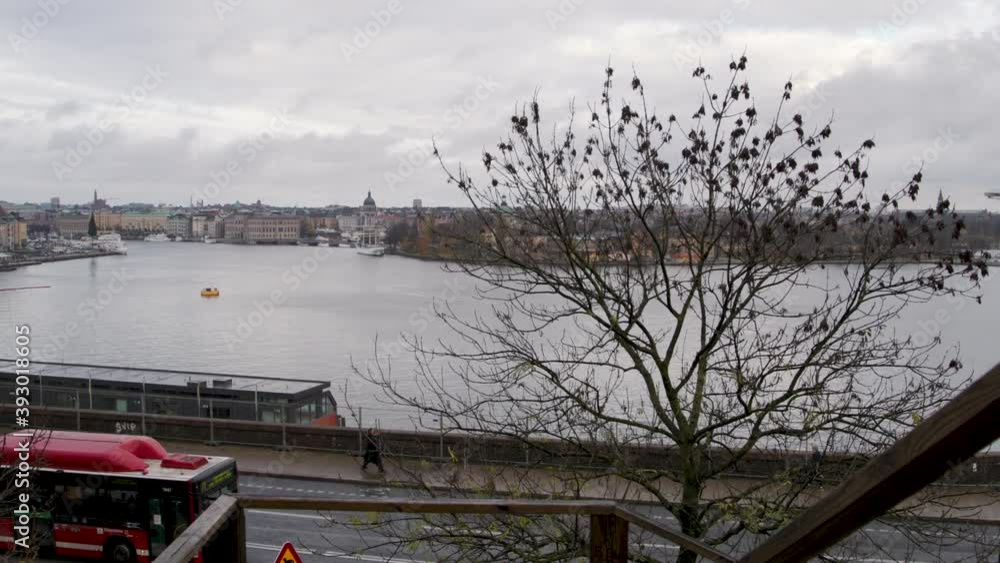 Slow motion panoramic pan over Stockholm harbor, downtown and old town Slow motion panoramic pan over Stockholm harbor, downtown and old town
