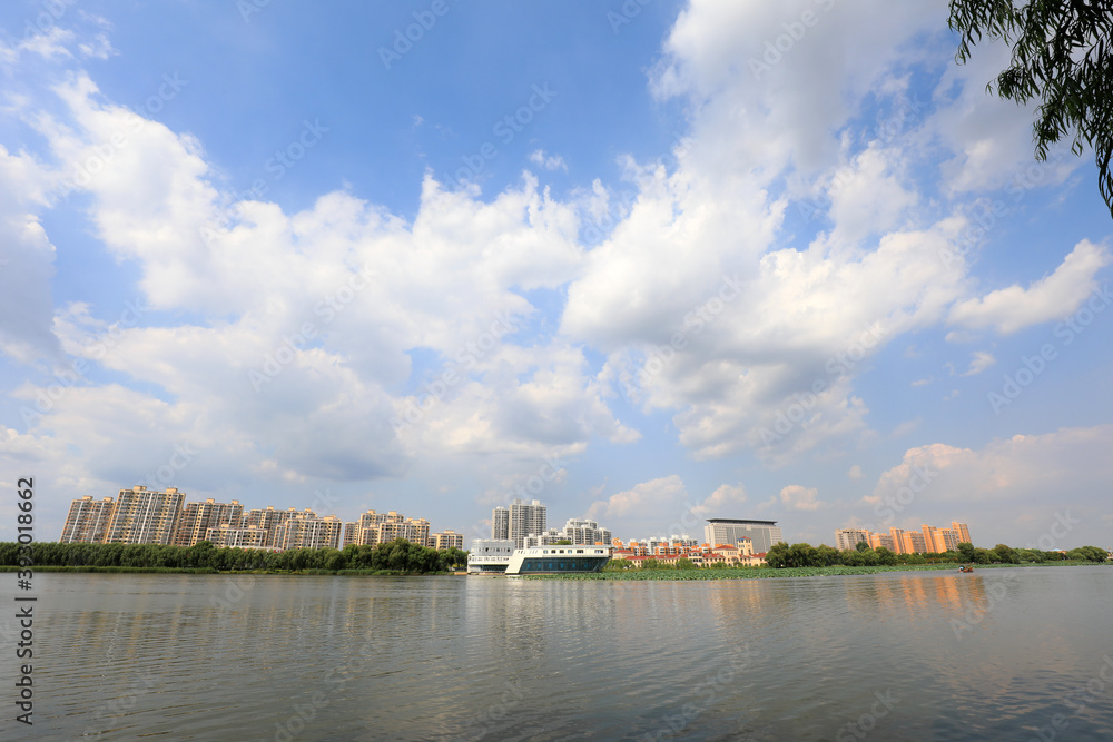 Fototapeta premium Waterfront City Scenery, North China