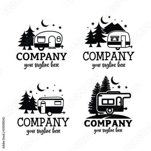 set of icons for design, line art desert scenery, camping with mountain views, outdoor adventure trip line style