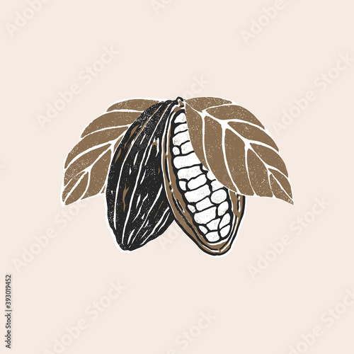 Gold and black cocoa bean. Minimalist abstract style illustration. Chocolate cacao beans. Vector illustration. 