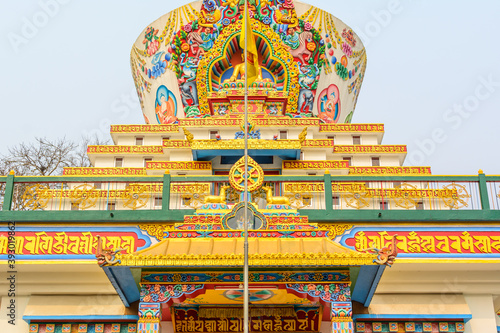 The colorful architecture of buddhist Salugara monastery for situated in Siliguri in West Bengal photo