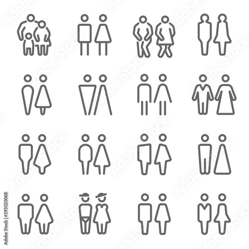 Toilet, Restroom icon illustration vector set. Contains such icon as WC door, couple, men, women, gender and more. Expanded Stroke