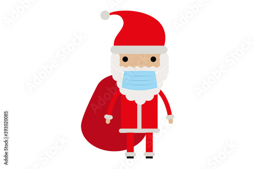 Papa Noel con mascarilla en fondo blanco.