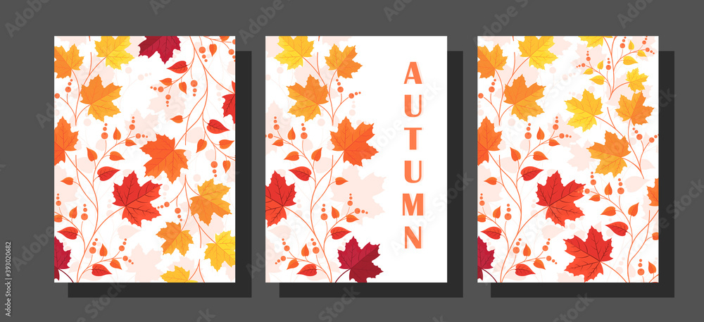 Vector set of autumn banners. Bright autumn maple leaves. Vector illustration of EPS10