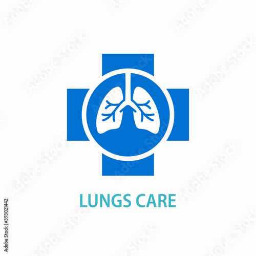 Human lungs icon. Asthma, pneumonia, respiratory diseases clinic logo template. Vector illustration.