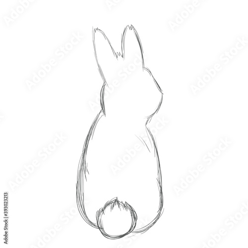 Vector Illustration of a Beautiful and Adorable Fluffy Bunny for Children. Cute White Rabbit Tail. Free Hand Draw. Kids style. Freehand Drawing. Linear Sketch. Stylized Cartoon Animal.  © Antonina