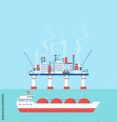 Flat vector Oil Platform Oil Industry